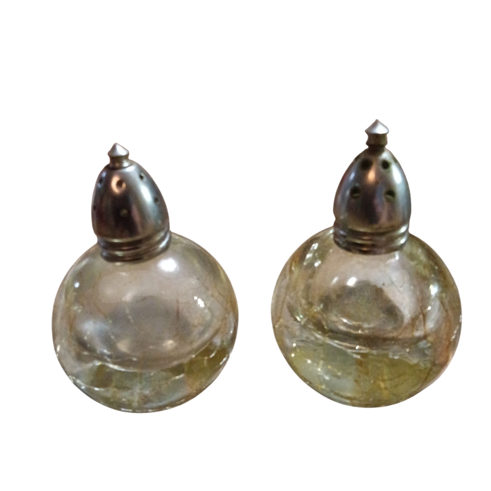 Vintage Hand Blown Crackle Glass Salt And Pepper Shakers